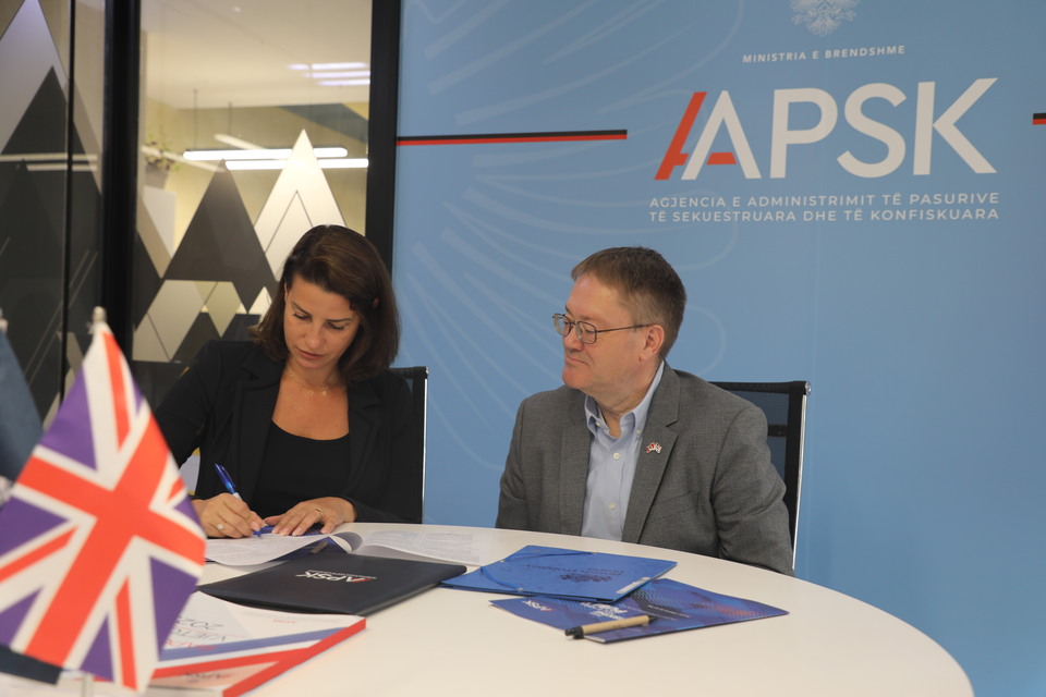Nicholas Abbot, His Majesty's Ambassador to Albania with Risena Xhaja, Chief administrator AAPSK