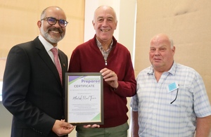 Last year's group winners: the Martock flood team, David Welch from Rotary, and the Lord Lieutenant of Somerset