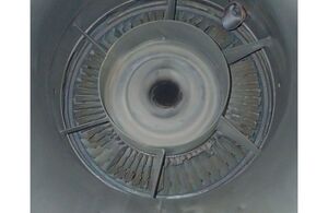 Damage to No 1 engine second stage power turbine, looking from exhaust outlet