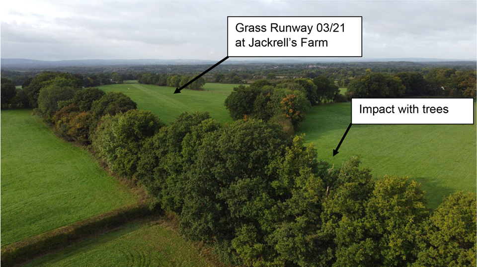 Image: Aerial view toward Jackrell’s Farm airstrip from the accident site