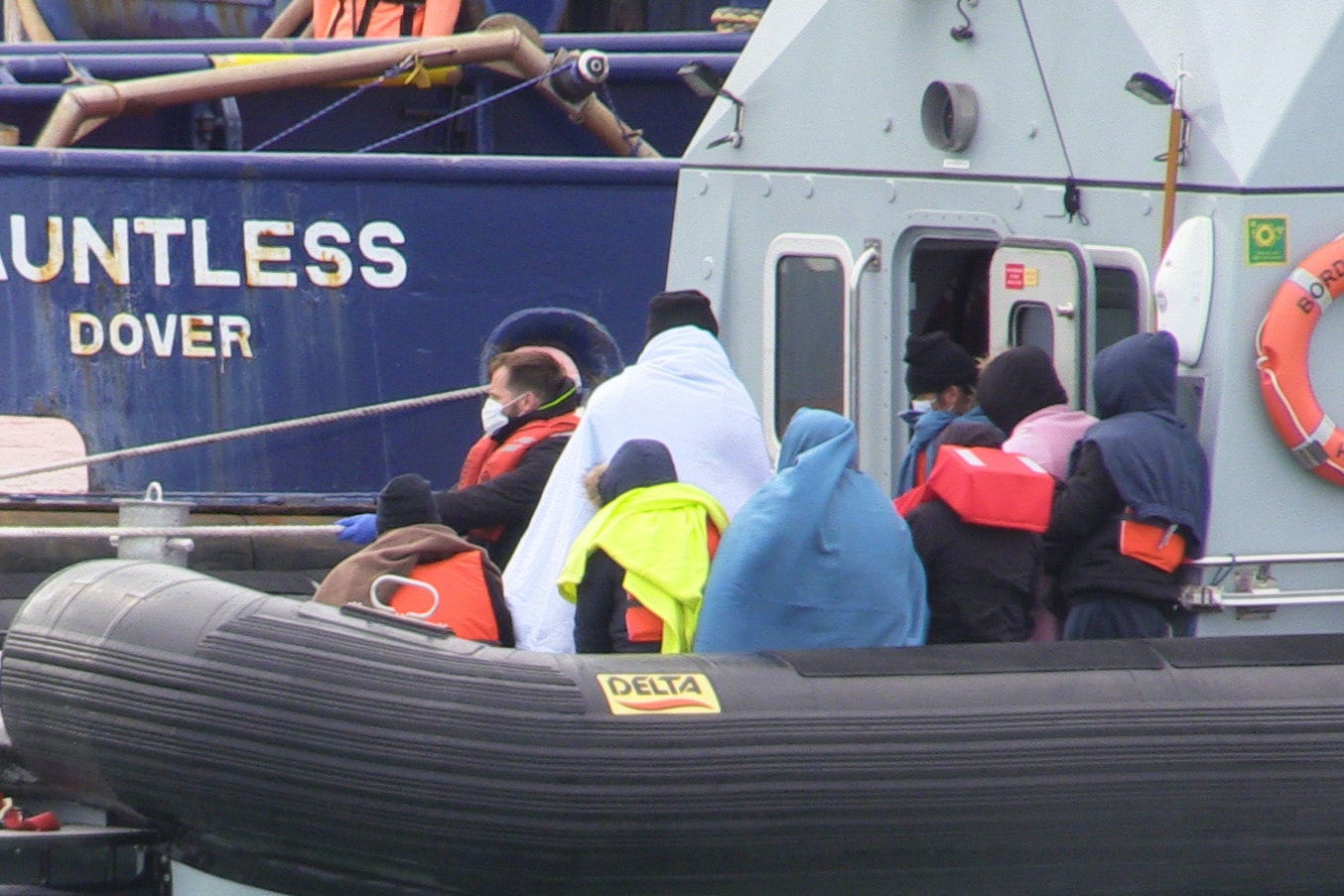 An Inspection of Migrants Arriving via Small Boats at Tug Haven