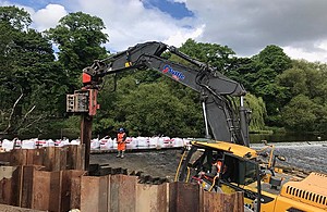 Work taking place to build a fish pass at Kirkstall weir as part of the Developing the Natural Aire project, which will see salmon returning to spawning grounds in the Yorkshire Dales