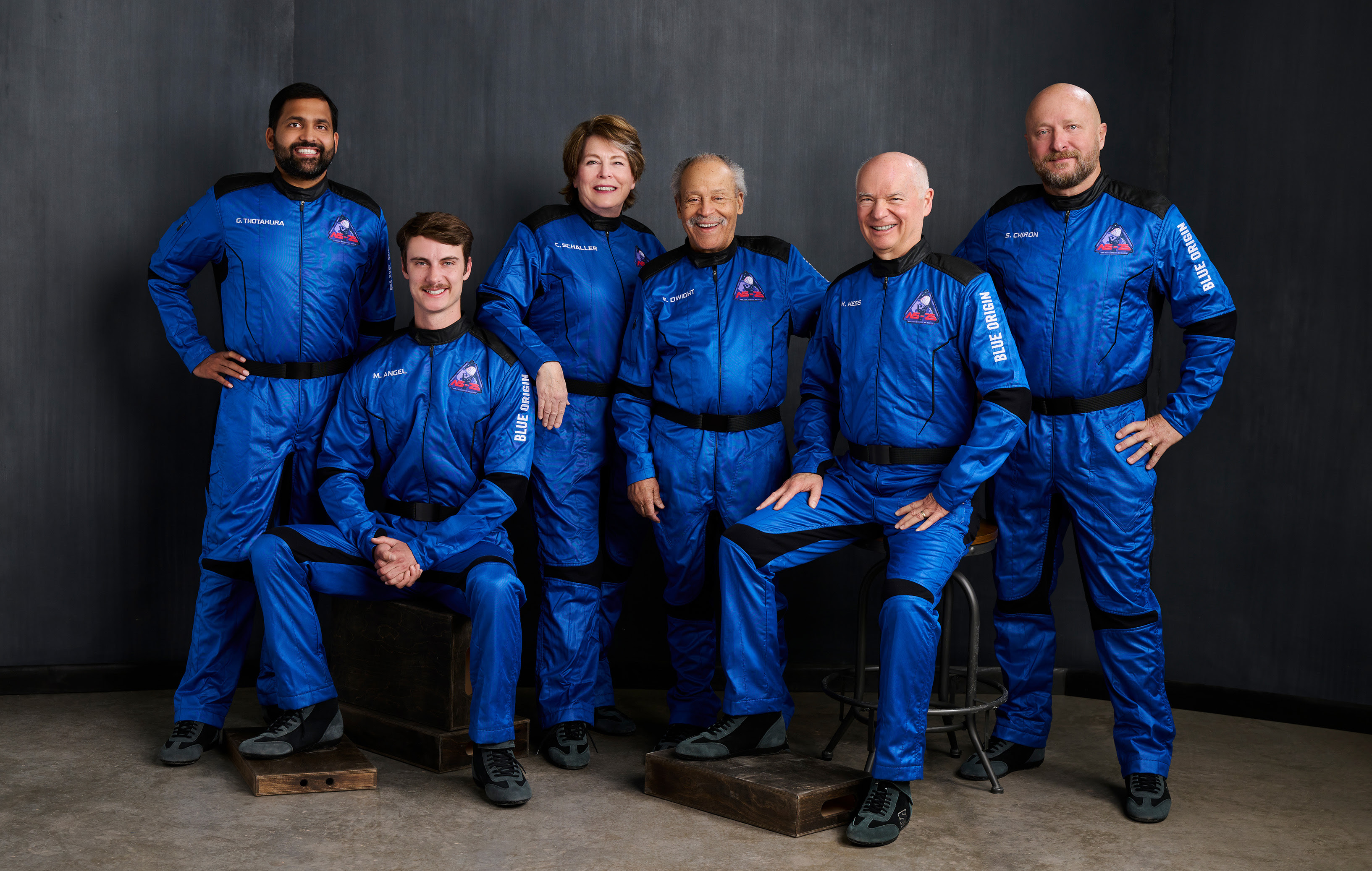 The NS-25 Crew. Pictured from left to right: Gopi Thotakura, Mason Angel, Carol Schaller, Ed Dwight, Ken Hess, and Sylvain Chiron.