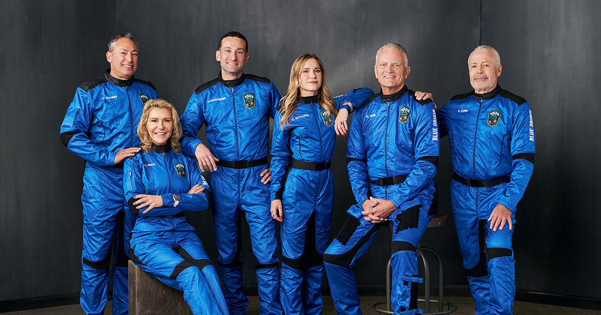 The NS-26 Crew (left to right): Ephraim Rabin, Nicolina Elrick, Dr. Eiman Jahangir, Karsen Kitchen, Rob Ferl, and Eugene Grin
