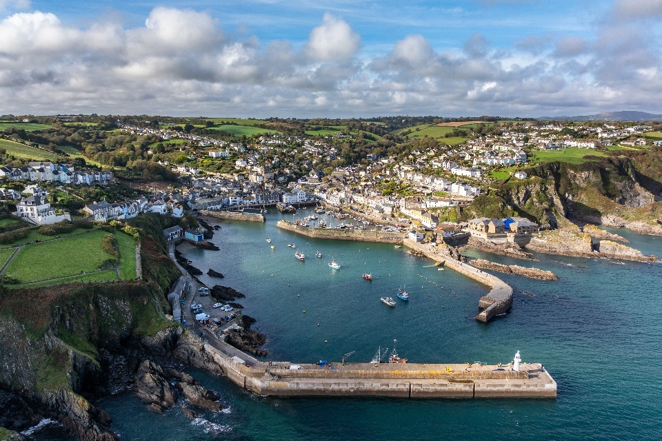 Mevagissey, one of the many locations to be found on the coast path which has been improved from St Agnes on the north coast of Cornwall around to Cremyll, near Rame on the south coast. Photo: Matt Burtwell, Aerial Cornwall.