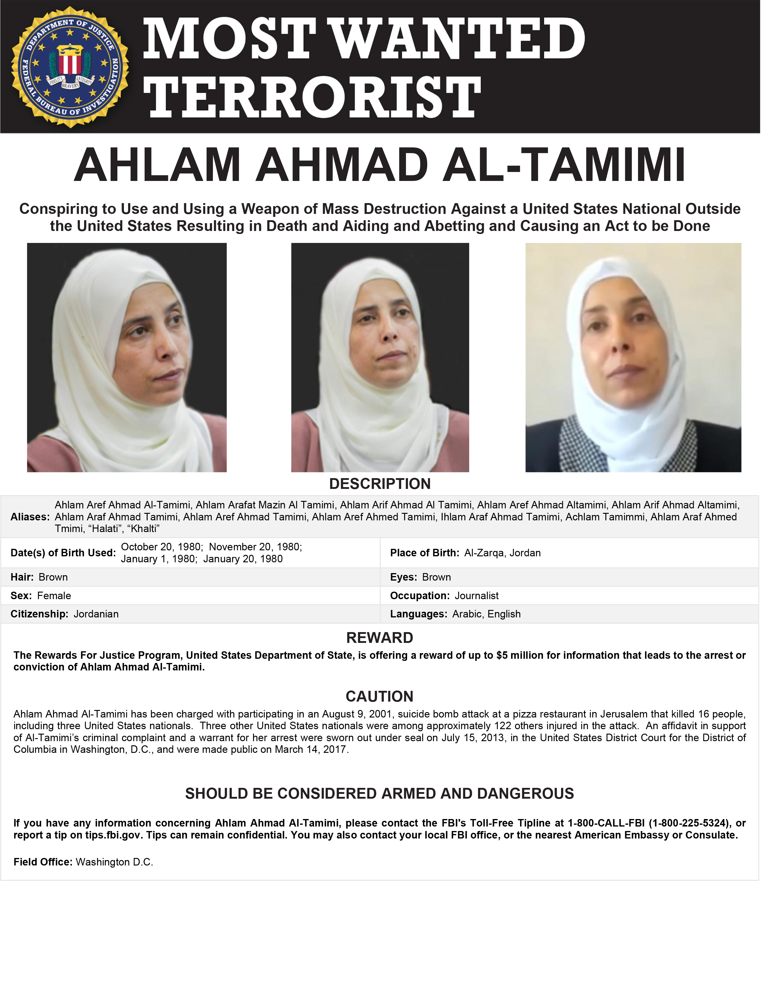 Jordan Must Extradite Ahlam Tamimi to Face U.S. Terror Charges