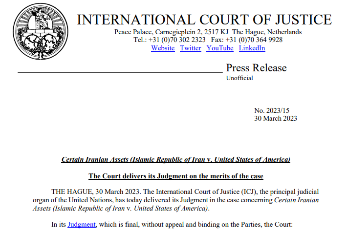 Judgment in Certain Iranian Assets Case