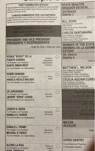This Napa County ballot is missing required text from Section 13205 (b). California code 13244 states sample ballots must match actual ballots, including instructions.