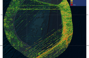 Satellite heat map showing fishing vessel activity