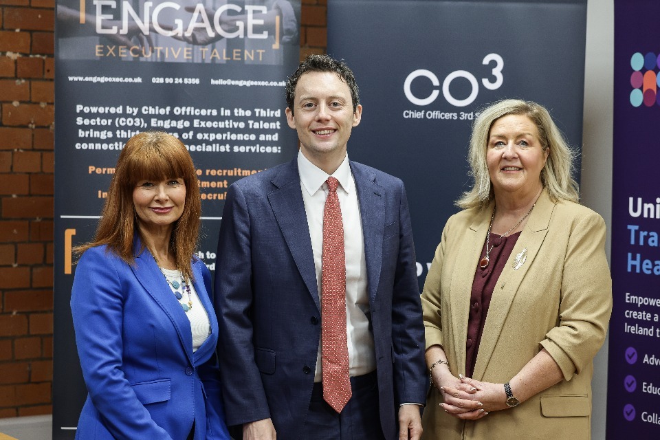 Parliamentary Under Secretary of State Matthew Patrick with (L-R) CO3 Chief Executive Valerie McConville and Jacinta Linden, Chairperson of the CO3 Board