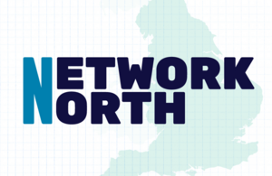 Decorative map of the UK with text overlaid: Network North