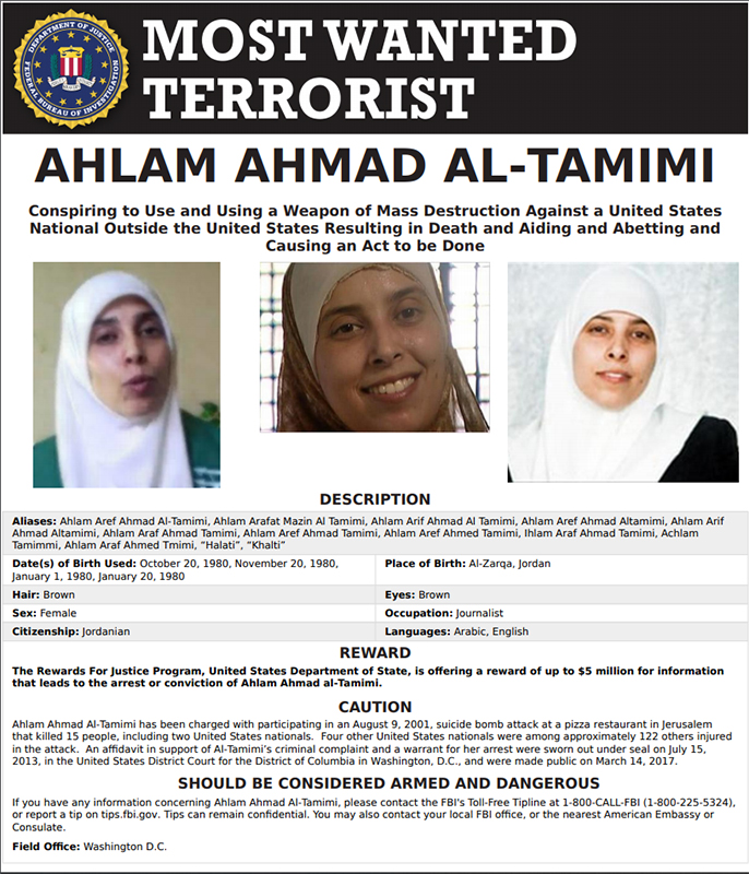 Reward in Connection With 2001 Terrorist Attack in Jerusalem That Resulted in Death of Americans
