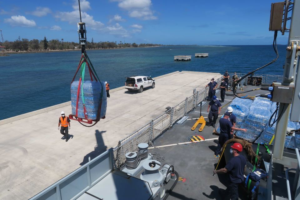 Royal Navy Ship Delivering Emergency Aid into Tonga